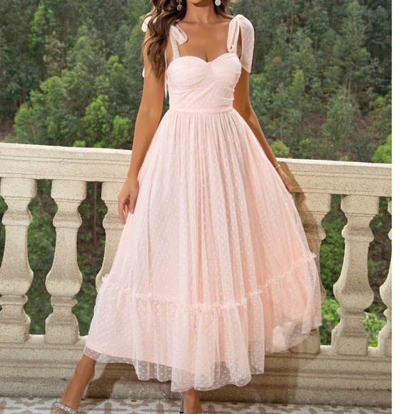 Dresses & Skirts - Classic Baby Pink Swiss Dot Formal Party Wedding Maxi Dress